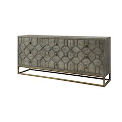 Genevieve 70x15.8 Gray Fir VeneerGold Metal Frame Base 9 Drawer Sideboard