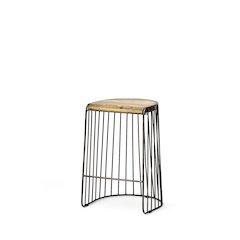 25.6" Seat Height Brown Wood Seat Black Metal Frame Stool