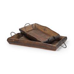 Durone (Set of 2) Brown Wooden Live Edge Serving Trays