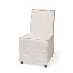 Cream Fabric Slip-Cover Brown Wooden Base Dining Chair