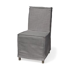 Grey Fabric Slip-Cover Brown Wooden Base Dining Chair