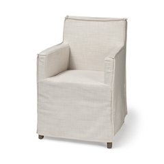 Cream Fabric Slip-Cover Brown Wood Frame Dining Chair