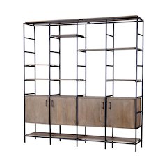 Medium Brown Wood And Metal Multi-Shelf Shelving Unit