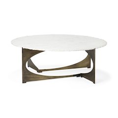 49" Round White Marble Top Gold Metal Base Coffee Table