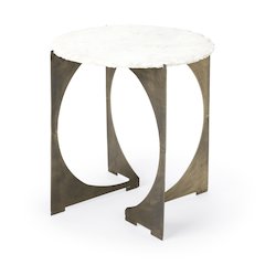 21L X 21W X 21H Round Live-Edge Marble Top And Gold Metal Base Side/End Table