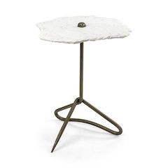 19L X 19W White Marble Triangluar Gold Iron Base Accent Table