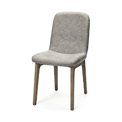 Grey Fabric Wrap Medium Brown Wood Base Dining Chair
