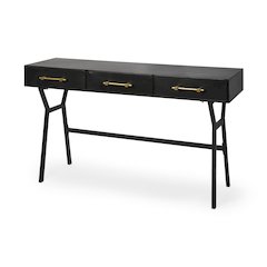 Vince 51L x 18W Black MetalGold Accents 3 Drawer Office Desk