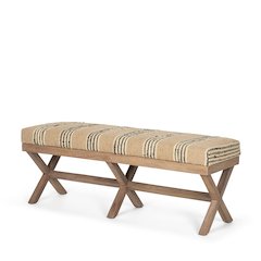 50L X 16W Brown Base Upholstered Beige/Black Stripe Seat Accent Bench