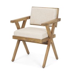 Cream Fabric Wrap Medium Brown Wooden Frame Dining Chair