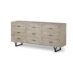 Giselle Brown Fir VeneerBlack Metal Leg 9 Drawer Sideboard