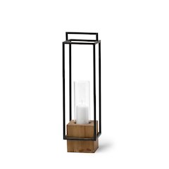 Orionis Large Wood Black Metal Lantern Candle Holder