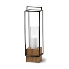 Orionis Large Wood Black Metal Lantern Candle Holder