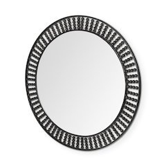 Claiborne 42" Round Black Metal Frame MirrorWood Beads