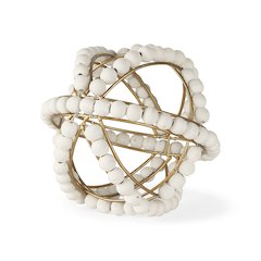 Espanlade Small 9L x 9W White Wooden Beaded Orb