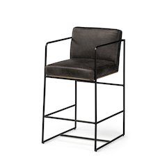 36" Total Height Black Leather Seat Wood Back, Metal Frame Counter Stool