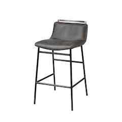 33.5" Total Height Ebony Leather Seat Black Metal Frame Counter Stool