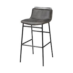 37.5" Total Height Ebony Leather Seat Black Metal Frame Bar Stool