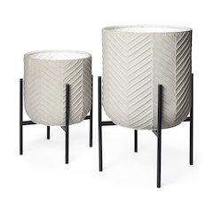 Mabel Set of Two 15.4 x 24.8 Eggshell Metal Top Black Iron Base Plant Stands