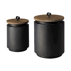 Cyril (Set of 2) Gray Metal Brown Wood Lids Jars