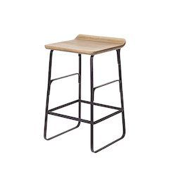 25" Seat Height Brown Wood Seat Black Metal Frame Counter Stool