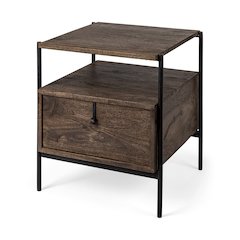 Glenn 20L x 21W x 24H Dark Brown Wood Black Iron Frame Square End/Side Table