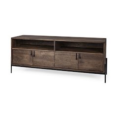 Glenn IV Dark Brown Wood Black Iron Frame Media Console Storage, TV Stand