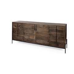 Dark Brown Wood Frame Black Iron Accent, 6 Drawer, 2 Door Cabinet Sideboard