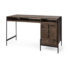 Glenn V56L x 22W Dark Brown Wood Black Iron Frame, 3 Drawer Office Desk