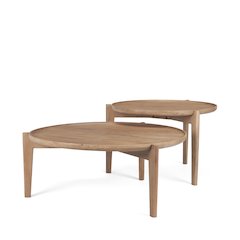 (Set Of 2) 40" & 31" Round Brown Solid Wood Nesting Coffee Tables