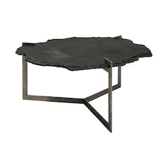 37" Irregular Live-Edge Black Slateflat Iron Base Coffee Table