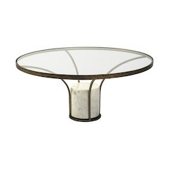 36" Round Glass Top Metal And Marble Pedestal Coffee Table