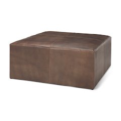 Minara 36" Square Brown Leather WrappedWood Base Ottoman