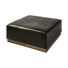 Minara 36" Square Black Leather WrappedMetal Base Ottoman
