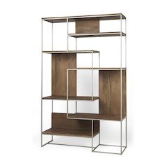 47.25 X 15 X 75.5 Brown Wood And Silver Metal Frame 6 Shelf Shelving Unit