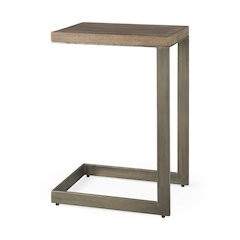Faye Medium Brown Wood Antique Nickel Finished Metal Base C Side Table