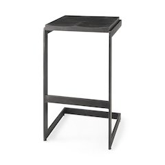 Black Wood Black Metal Base C-Shape Bar Stool