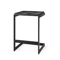 Black Wood Black Metal Base C-Shape Counter Stool
