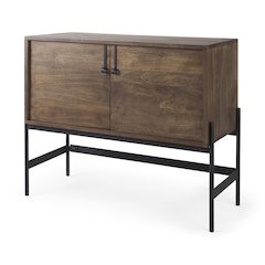 38L X 16W X 30H Dark Brown Wood Black Iron Frame, 2 Door Accent Cabinet