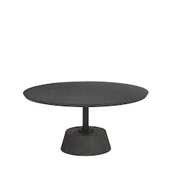 Dark Brown Wood Black Metal Pedestal Base Round Coffee Table