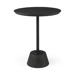 Maxwell 20" Round Dark Brown Wood Black Metal Pedestal Side Table