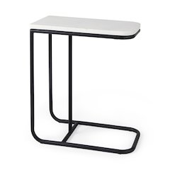 Kyra White Marble TopBlack Iron Frame C-Shaped End and Side Table