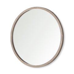 Gambit 46" Round Light Brown Wood Frame Wall Mirror