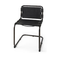 33" Total Height Black Leather Iron Frame Dining Chair