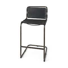 43" Total Height Black Leather Iron Frame Bar Stool