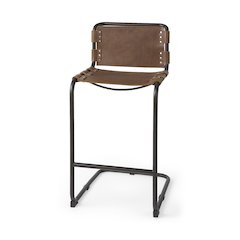 43" Total Height Medium Brown Leather Iron Frame Bar Stool