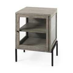 Arelius 20L x 18W x 26H Gray Wood Black Metal Frame End/Side Table