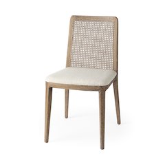 Light Brown Wood Cream Fabric Seat And Cane Back Armless Dining Chair