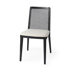 Black Wood Cream Fabric Seat And Cane Back Armless Dining Chair