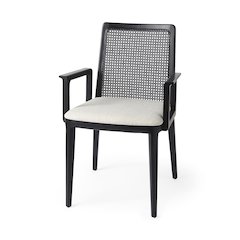 Black Wood Cream Fabric Seat And Cane Back Dining Chair